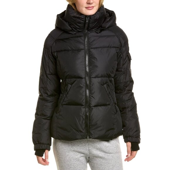 S13 Kylie Matte Puffer Jacket in Black Hooded Down Size M - Picture 1 of 10